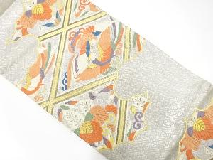 アンティーク　逆雲取りに斜め格子・鳳凰・桐唐草模様織り出し袋帯(材料)